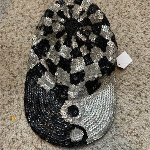 Sequin Yin Yang Baseball Cap - Black & Silver